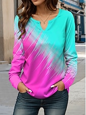 abordables T-shirt Art &amp; Design-Femmes T-shirt A Ombre Graphique ancien Élégant Classique manche longue Encolure en V Hauts Réguliers Quotidien Week-end Imprimé Rose Claire Bleu Violet Orange Printemps Automne