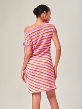 economico Abiti da vacanza-miniabito arancione elasticizzato in maglia arricciata