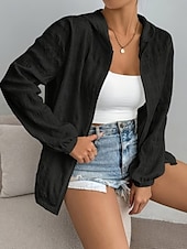 preiswerte Mäntel &amp; Trenchcoats-Damen Freizeitjacke Atmungsaktiv Bequem Reißverschluss Lässig Einfach Urlaub Straße Lässig Alltagskleidung Reisverschluss Regulär Mit Kapuze Normale Passform Langarm Oberbekleidung Schwarz Weiß Purpur