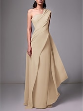 baratos VERMELHO-Vestido de Gala na Praia Tipo Tubo Elegante Vestido Formal Comprimento da Barragem Sem Mangas Um Ombro Chiffon Stretch com Pregas Franzido Fantasia 2025