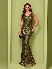 abordables BLEU-Robes de Quinceanera sirène  trompette élégantes formelles pour mariage longueur de sol sans manches en V sequins avec sequins
