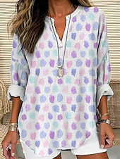 voordelige Vrouwen&#039;s Kunst &amp; Design Tops-Dames Blouse Grafisch Stip Elegant Stijlvol Lange mouw V-hals Normale tops Dagelijks Feestdagen Afdrukken blauw Paars Groen Grijs Zomer Lente