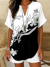 cheap Floral Tops-Women&#039;s Boho Shirt Floral Graphic Elegant Bohemia Vintage Sleeveless Short Sleeve Regular Tops Daily Holiday Beach Wear Black White Pink Blue Khaki Summer Spring