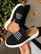 cheap Women&#039;s Clogs &amp; Mules-Women&#039;s Beige Flyknit Slip-On Mules– Lightweight Breathable Walking Shoes for Park Strolls, Travel &amp; Autumn Errands