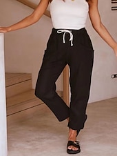 economico Pantaloni a gamba dritta-Per donna Pantaloni in cotone e lino Pantaloni Eleganti Streetwear Casual Lunghezza intera Naturale Semplice Tasca Design con Coulisse Elastica Comodo All&#039;aperto Confortevole Ferie Abbigliamento