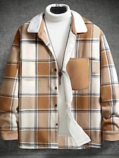 baratos Casacos &amp; Sobretudos para Homem-Homens jaqueta leve Jaqueta de Camisa Jaqueta casual Cabana Férias Diário Respirável Bolsos Primavera Outono Xadrez Moda Clássico Lapela Padrão Preto cáqui Casaco