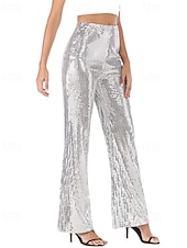 economico pantaloni da donna da festa-Per donna Gamba larga Moda Streetwear Lunghezza intera Naturale Semplice Paillettes Elastico in vita Comodo All&#039;aperto Confortevole All&#039;aperto Vacanza Feste Argento Nero Rosso Autunno Vestibilit