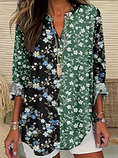 economico Top Floreali-Per donna Blusa Floreale Elegante Moderno Manica Lunga Scollo a V Top Regolari Quotidiano Ferie Stampato Giallo Rosa Blu Verde Estate