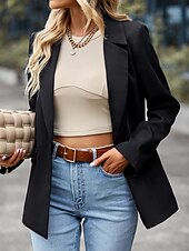 billige Blazere og dresser-Dame Blazer Pustende Bekvem Lomme Fritid عادي Kontor Gate Avslappet Dagligdagstøy Enkeltkneppet Normal Aftæpning Normal Langermet Yttertøy Svart Hvit Grønn Sommer