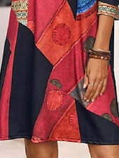 preiswerte Streifen- und geometrische Kleider-Damen Minikleid A Linie Kleid Lässig Boho Täglich Lässiger Schnitt Geometrisch Farbblock Langarm Rundhalsausschnitt Rote Sommer