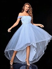 abordables Robes Longues &amp; Gowns-Robes de Quinceañera A-Line Robe Élégante Robe Formelle Mariage Asymétrique Sans Manches Off Shoulder Tulle dos nu avec Plis
