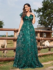 abordables Champagne-Robes de quinceanera en forme A Robe élégante Robe de mariage formelle longueur sol manches courtes col en V sequins dos en V avec sequins