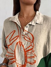 tanie Damskie topy w paski i geometryczne-Damskie Bluzka Kwiaty Geometryczny Codzienny Elegancki Długi rękaw Kołnierzyk koszuli Zwykłe topy Codzienny Święto Guziki Nadruk Czerwony Khaki Lato