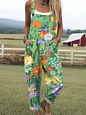 billiga casual jumpsuits-Dam Jumpsuits Aktiv Blommig Ärmlös Snörning Semester Dagligen Lös passning Gul Rubinrött Blå Sommar