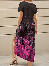 cheap Floral Dress-Women&#039;s Maxi Dress Casual Dress Sundress A Line Dress Elegant Vacation Casual Beach Regular Fit Ombre Floral Graphic Short Sleeve V Neck Magenta Red Blue Purple Summer Spring