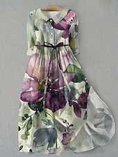 voordelige Bloemenjurk-Dames Halflange jurk Hemdjurk Vakantie Casual Boho Dagelijks Feestdagen Teaparty Normale pasvorm Bloemig Grafisch Halve mouw Revers Blozend Roze Paars Oranje Groen Zomer Lente