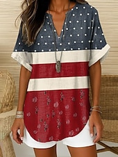 billige Uavhengighetsdag Topp-Kvinnepatriotisk Bluse Ombre Grafisk flagg Elegant Vintage Tropisk kortermet V-hals hakket hals vanlige topper daglig ferie hvit rød marineblå himmelblå