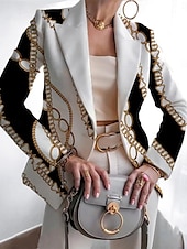 abordables Blazers y Trajes-Mujer chaqueta Cómodo Transpirable Estampado Casual Geométrico Oficina Calle Casual Ropa Cotidiana Frente Abierto Regular Solapa de Pico Ajuste regular Manga Larga Ropa de calle Blanco Rosa Azul