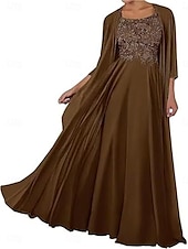 preiswerte Bodenlänge-Zweiteilig Kleid-Sets Brautmutterkleid Elegant Einfach Quadrathals Bodenlang Chiffon Ärmellos mit Einfarbig 2025