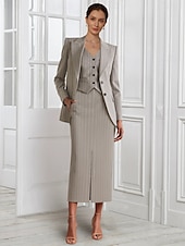 ieftine Cu jacheta-Set rochie cu sacou 3 piese A-line pentru mama miresei business casual clasic cu rever ascuțit lungime de podea țesătură elastică mânecă lungă cu buzunare și slit