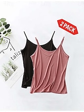 cheap Plain Tank Top-Women&#039;s Camisole Tank Top Solid Color Plain Daily Sleeveless Crew Neck Square Neck Scoop Neck Regular Tops Black And White Black / Pink White and Pink Black and gray Gray+White Spring, Fall, Winter