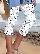 olcso Függetlenség Napja Nadrágok-Női hazafias capri nadrág leggings divat utcai viselet alap tőhosszú magas derékú nadrág grafikus csillagcsíkos nyomtatás lélegző puha rugalmas