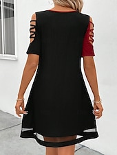 abordables Art &amp; Design Robes-Femmes Robe Midi Robe trapèze Robe d&#039;été Élégant ancien Occasionnel Maison Soirée Fête Coupe Ample Couleur Unie Bloc de Couleur Manche Courte Col ras du cou Noir et Blanc Rose Claire Jaune Rouge Ét