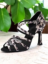 baratos Sapatos de Dança Latina-Sapatos de dança latina com estampa de leopardo para mulheres - sapatos profissionais para performance em salão de baile com design de tiras para salsa e tango