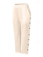 abordables Pantalon uni en coton et lin-Femmes Pantalon en coton et lin Pantacourt Mode Occasionnel Longueur cheville Taille Moyenne Uni Taille Élastique Respirant Confortable Rue Tenue quotidienne Sortir Noir Blanche bleu marine Bleu Ciel
