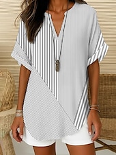 ieftine Topuri pentru femei cu dungi și geometrice-Pentru femei Cămașă Boho Grafic Geometric Elegant Boemia Tropical Fără manșon Manșon scurt În V Topuri obișnuite Zilnic Concediu Costum de plajă Verde Crud Galben Roz Îmbujorat Albastru piscină Mov
