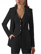 cheap Mom&#039;s Pant Suits-Pantsuit 3 Piece Pantsuit Mother of the Bride Vintage Simple Minimalist Lapel Floor Length Stretch Fabric Long Sleeve with Buttons