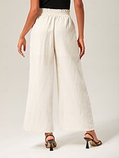 abordables Pantalons-Femmes Féminin Droit Longueur complète Taille haute Élégant Occasionnel Beige Été Automne Inter-saisons XS S M