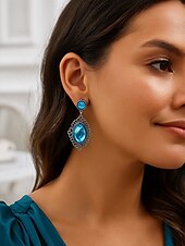 abordables Boucle d&amp;#39;oreille pour femme-Boucles d&#039;oreilles pendantes gothiques vintage pour femmes avec pierre précieuse rouge, design pendant en filigrane d&#039;argent antique pour fête d&#039;Halloween et cosplay