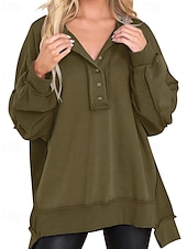preiswerte Texturierte Kapuzenpullover &amp; Sweatshirts-Damen Bluse Einfach Modern Lässig Langarm Rundhalsausschnitt Normale Oberteile Täglich Ferien Ausgehen Knöpfe Schwarz Weiß Rosa Wein Blau Herbst