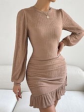 abordables Robe Simple-Femmes Mini Robe Robe fourreau Mode Moderne Vacances Sortir Week-end Coupe régulière Uni manche longue Col ras du cou Noir Vert Kaki Été