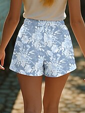 preiswerte Shorts mit Grafik-Damen Chinos Shorts Urlaub Vintage Ethno-Stil Kurz Hohe Taille Blumen Grafik Schnalle Druck Atmungsaktiv Weich Außenbereich Mikroelastisch Formell Outdoor Urlaub Rubinrot Weiß Rote Sommer Frühling
