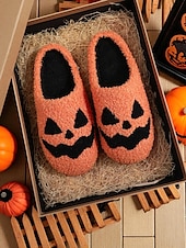 cheap Shoes For Women-Women&#039;s Halloween Pumpkin Face Slippers - Cozy Orange Plush Indoor Shoes with Jack-O&#039;-Lantern Design for Fall Nights,Costume Parties &amp; Gifts