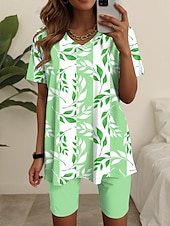abordables Ensembles courts pour femmes-Femmes Mode T-shirt Ensembles de Shorts Manche Courte Col en V Fleuri Graphique Imprimé Décontracté Quotidien Bleu Violet Vert Été Coupe régulière