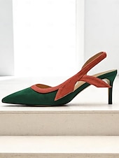 economico tacchi kitten-Scarpe con tacco a spillo color block verde e ruggine da donna, décolleté con tacco basso e punta affilata per appuntamenti casual e outfit chic di tutti i giorni