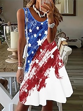 preiswerte Unabhängigkeitstag Kleid-Frauen Patriotic Mini Kleid A-Linien Kleid Sommer Kleid Off-Shoulder Kleid Urlaub Lässig Täglich Reguläre Passform Grafik Flagge Ärmellos U-Ausschnitt Rot Sommer