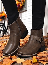 levne Cowboy &amp; Western Boots-Dámské kotníkové boty s bočním zipem a páskem, umělá kůže, pracovní obuv v západním stylu pro venkovní práce na farmě, dožínky a každodenní nošení