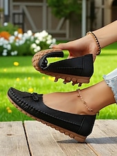 ieftine Pantofi Joși de Damă-Mocasini pliabili pentru femei – mocasini din piele moale cu tălpi flexibile pentru relaxare în grădină, lenevire pe verandă și purtare zilnică