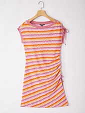 economico Abiti da vacanza-miniabito arancione elasticizzato in maglia arricciata
