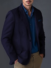 billige Lin blazer-Herre Blazer i lin Sport Coat Halskrage Mote Fritid Ensfarget Blazer i lin Blå Militærgrønn Standard passform Enkelt Brystet Enn-knapp