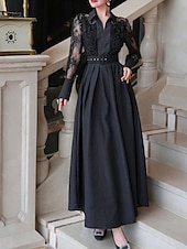 preiswerte Bodenlänge-A-Linie Brautmutter Kleid Eleganter Hemdkragen Knöchellang Polyester Langarm mit Spitze Gurt  Band
