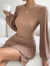 abordables Robe Simple-Femmes Mini Robe Robe fourreau Mode Moderne Vacances Sortir Week-end Coupe régulière Uni manche longue Col ras du cou Noir Vert Kaki Été