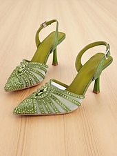 abordables Années 1920-Escarpins à talons hauts en strass verts inspirés de Gatsby des années 1920 pour femmes – Chaussures de soirée à bride arrière en maille Art déco pour cocktails ou événements rétro