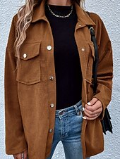 abordables vestes décontractées-Femmes Veste Décontractée Confortable Avec Poches Boutons Extérieur Occasionnel Uni Sortir Décontracté Quotidien Week-end Simple Boutonnage Régulier Col Rabattu Coupe régulière manche longue