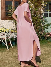 abordables Robe blanche-Femmes Robe maxi Robe d&#039;été Occasionnel Quotidien Coupe régulière Uni Manche Courte Col en V Noir Rose Claire Vert Été
