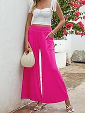 economico gamba larga e vita alta-Per donna Gamba larga Chinos Vacanza Moda Streetwear Lunghezza intera Vita Alta Semplice Tasca Fascia Elastica Comodo Morbido Confortevole Micro-elastico All&#039;aperto Streetwear Nero Fucsia Marrone